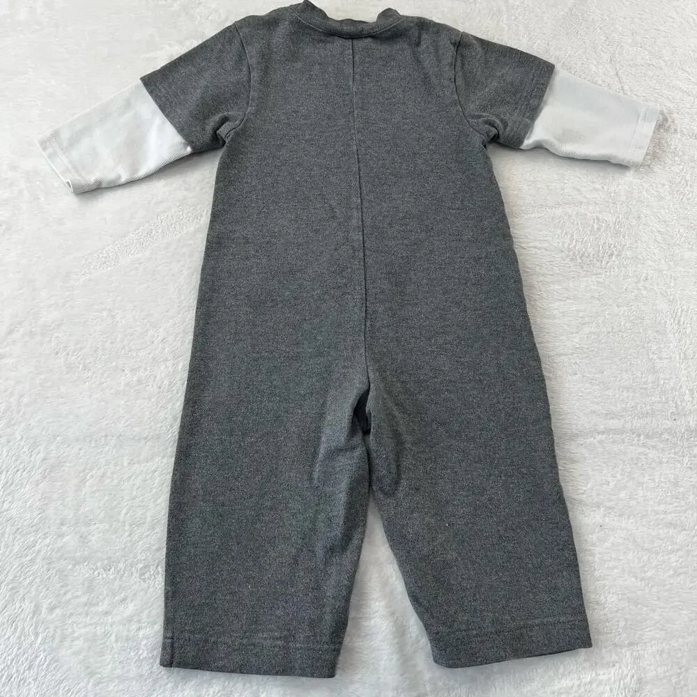 Gymboree Vintage Gray Long Sleeve Romper Bobsled 6-12 Y2K 2007